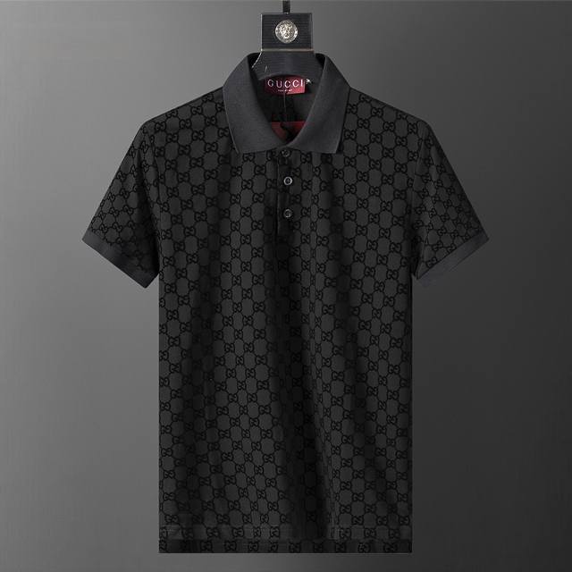 Style No.: A866# Gu*Cci 2026 Spring/Summer New All-Over Flocked Print Polo Shir