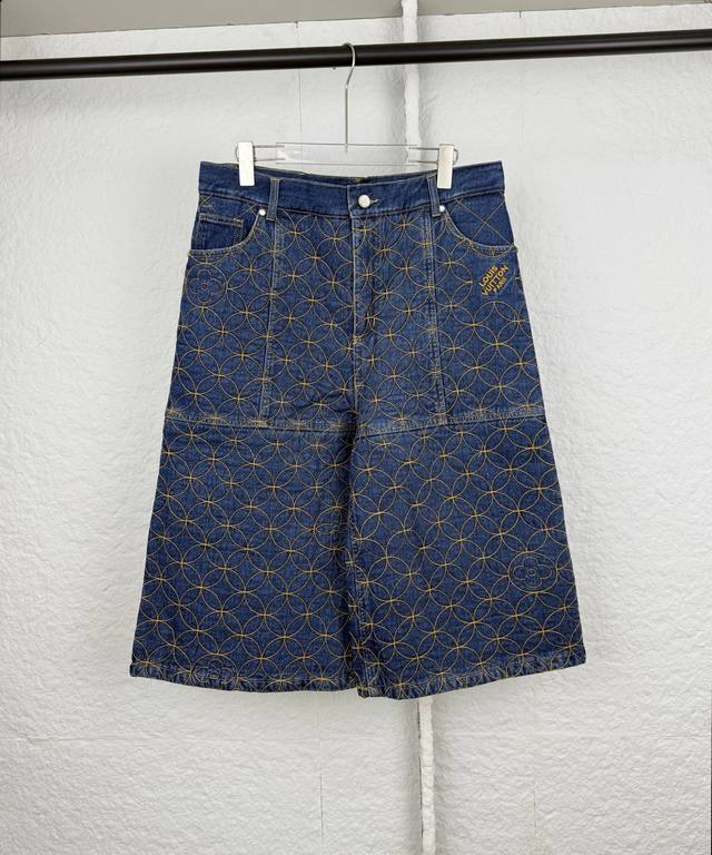 LV Louis X Nigo Collaboration Quilted Embroidered Denim Shorts 44 46 48 50