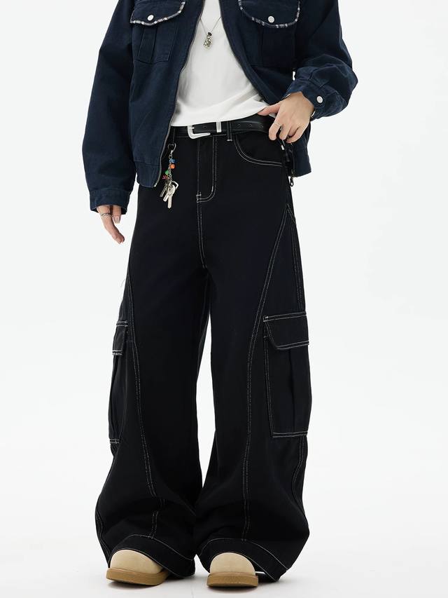 Style No. Xk3728 American Retro Deconstructed Straight Leg Jeans with High-Stre