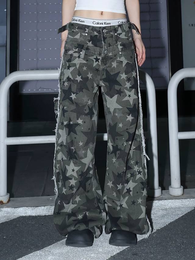 Style No. Xk3727 American Retro Double Waist Camouflage Cargo Pants, Unisex Loo