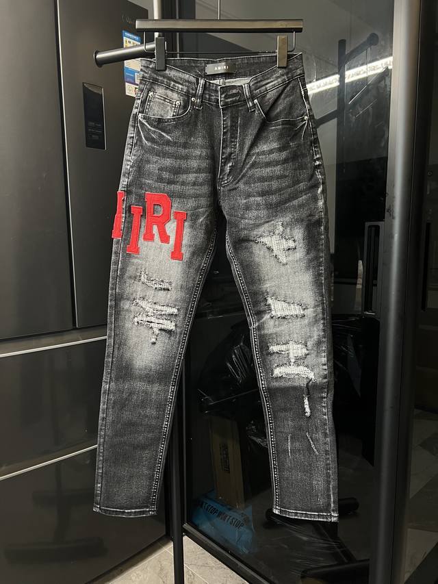 Next Day Amiri Mx1 25Ss Knee-cut Ripped Patchwork Leather Washed Jeans Black Si