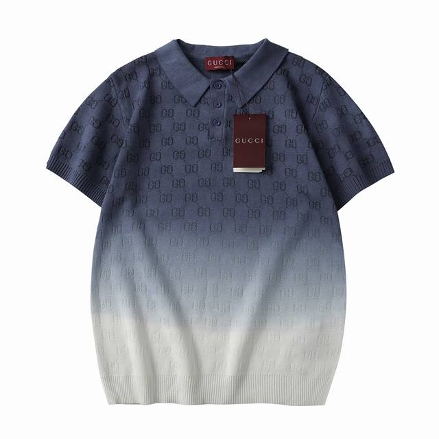 Gucci New Gradient Collar Polo Short-Sleeve Knitwear. Utilizing a 14-gauge impor