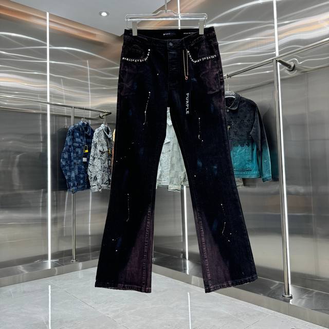 purple Brand Colorful Graffiti Style Streetwear Flare Stretch Jeans Color: Black
