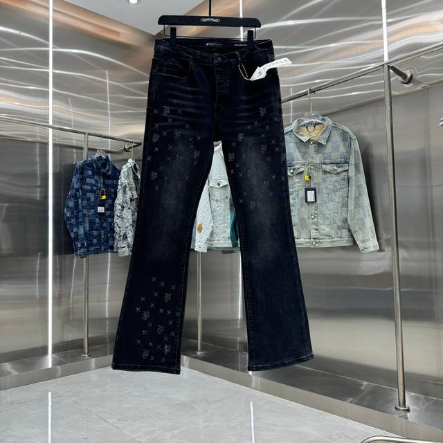 purple Brand Heavy-duty hot-stamping rhinestone street style flared stretch jean