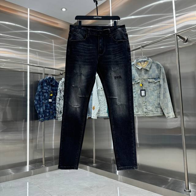 Rta Ripped + Embroidered Letter Design Street Style Slim Fit Stretch Jeans Color