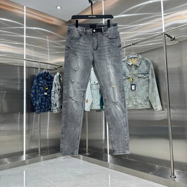 Rta Ripped + Embroidered Lettering Street Style Slim Fit Stretch Jeans Color: Li