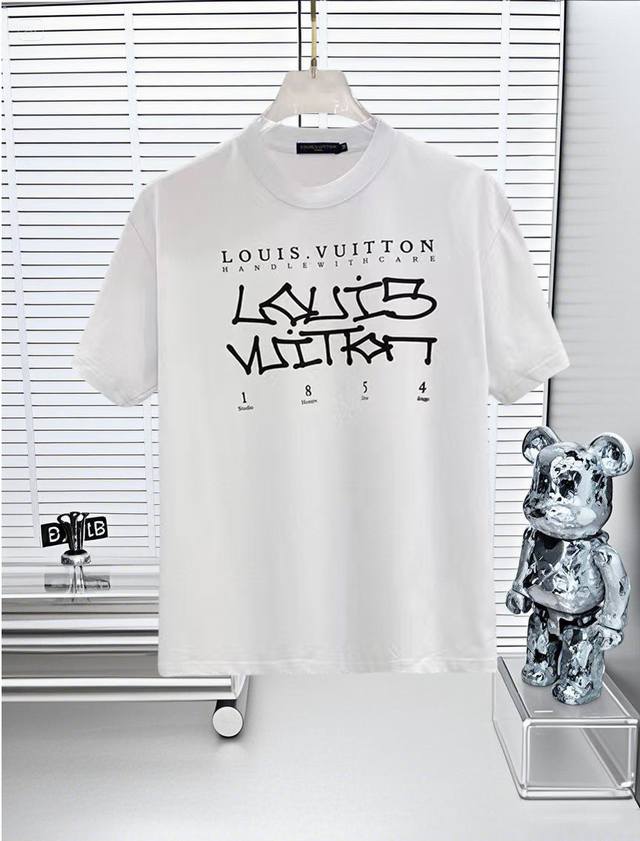 LV Louis Vuitton, 25Ss High-Version Crew Neck Short-Sleeve T-Shirt with Printed