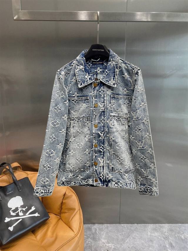 Louis Vuitton all-over jacquard denim jacket. The overall design is very stylish