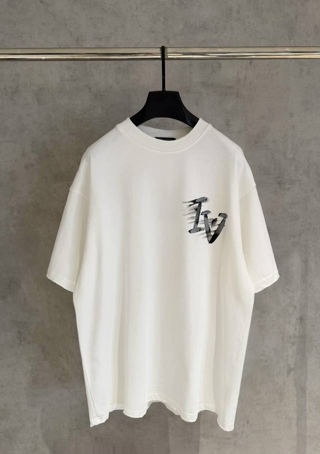 Lv Louis Vuitton New Hand-Painted T-Shirt Heavyweight 340g Double Yarn Fabric, T