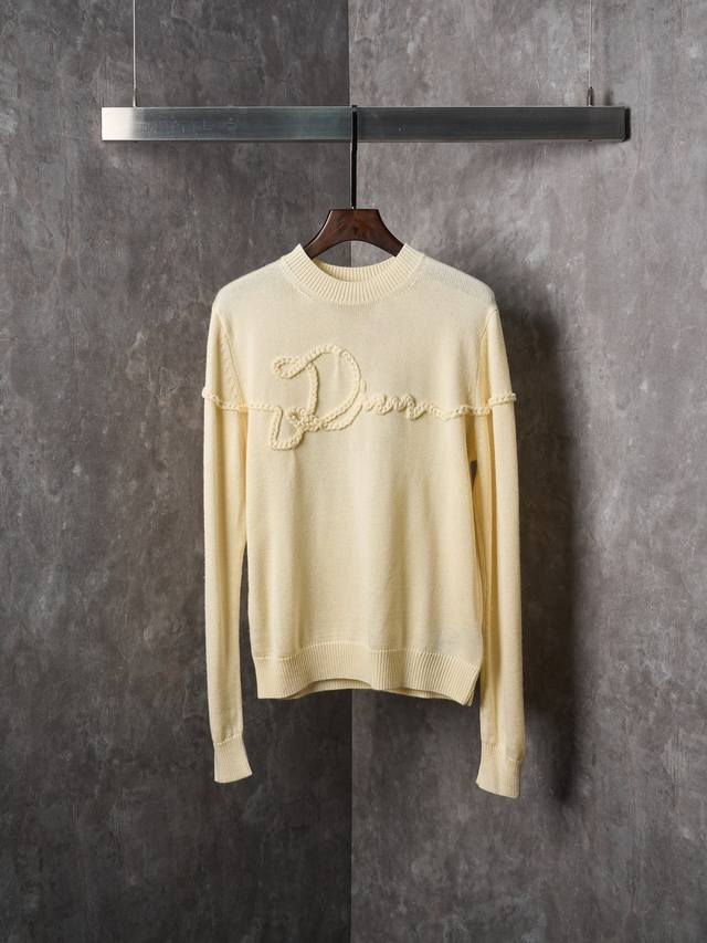 Real item hanging photo Dior Ribbon 3D rope knot letter knit sweater In stock SM