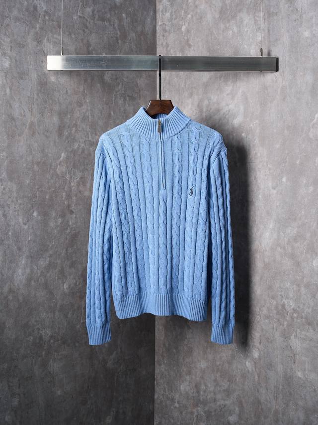 Real item hanging photo Ralph Lauren Pony Embroidered Cable Knit Zipper Sweater