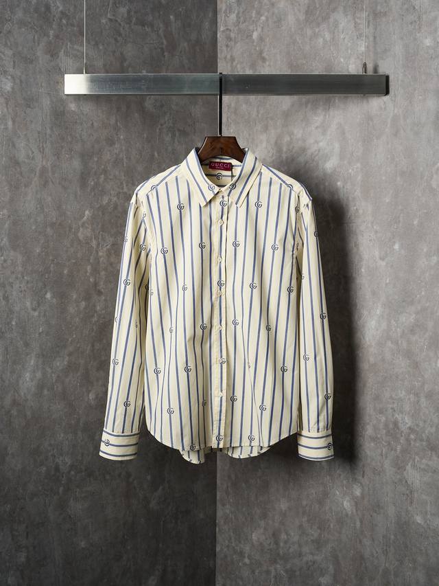 Actual product photo: Gucci double G jacquard striped cotton long-sleeved shirt