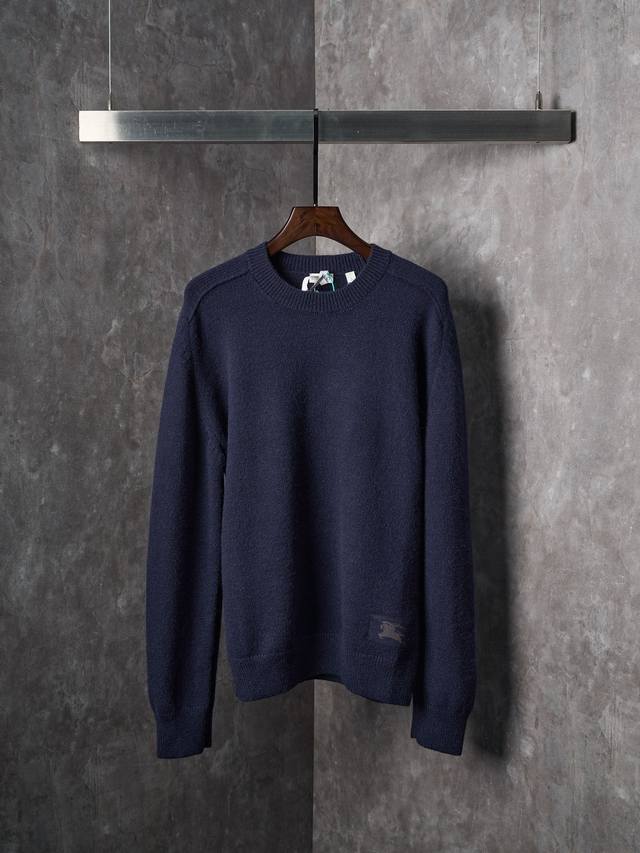 Real item hanging photo Burberry solid color crew neck cashmere knit sweater In