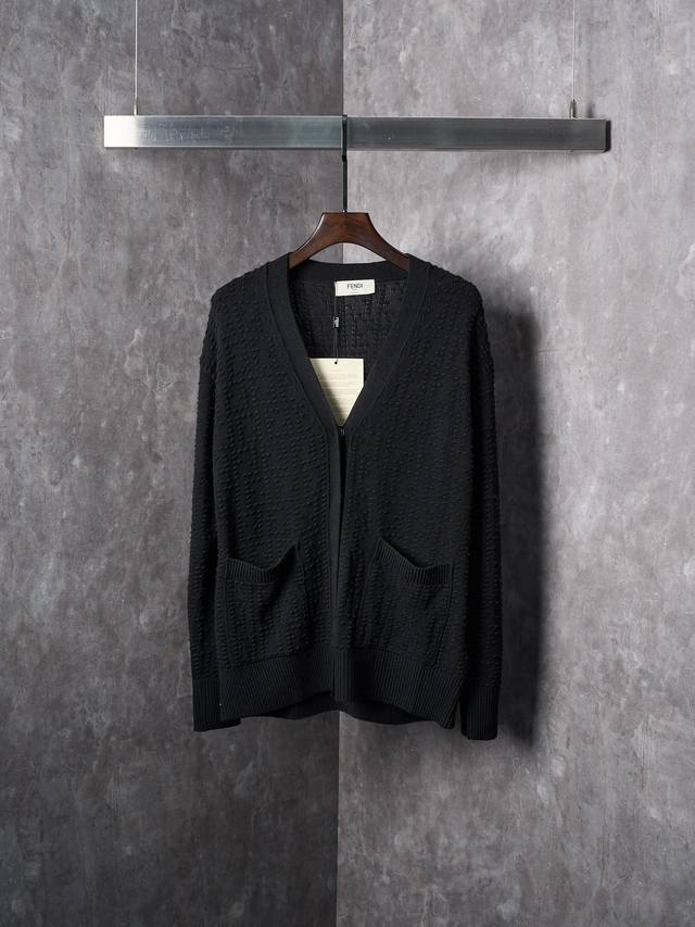 Actual product hanging photo: Fendi Gorbachev Jacquard V-neck Cardigan Long Sle