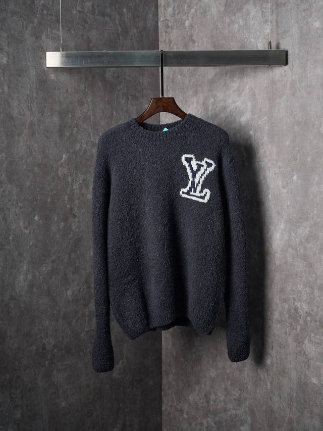 White background Louis Vuitton mirrored color-block logo knit sweater In stock