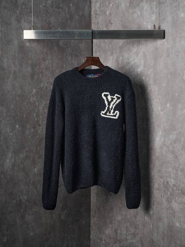 Real item hanging photo Louis Vuitton mirrored color-block logo knit sweater In