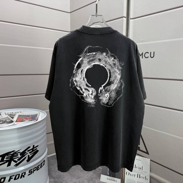 Ch Kro* 2025 Autumn/Winter New Style Washed Distressed 320g Crew Neck Short Slee