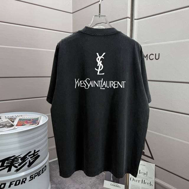 Ys* Saint Laurent 2025 Autumn/Winter New Style Washed Distressed 320g Crew Neck