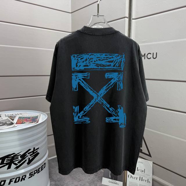 Off 2025 Autumn/Winter New Style Washed and Distressed 320g Crew Neck Short Slee