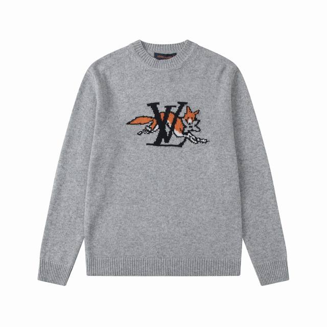 Lou 25Fw New fox jacquard knit sweater. Made of 50% wool, 15% cashmere, and 35%