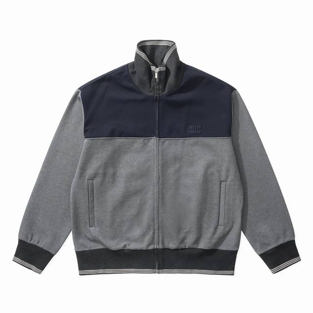 Miumiu 25Fw New Embroidered Logo Zipper Jacket, Custom-Made Mercerized Wool, Del