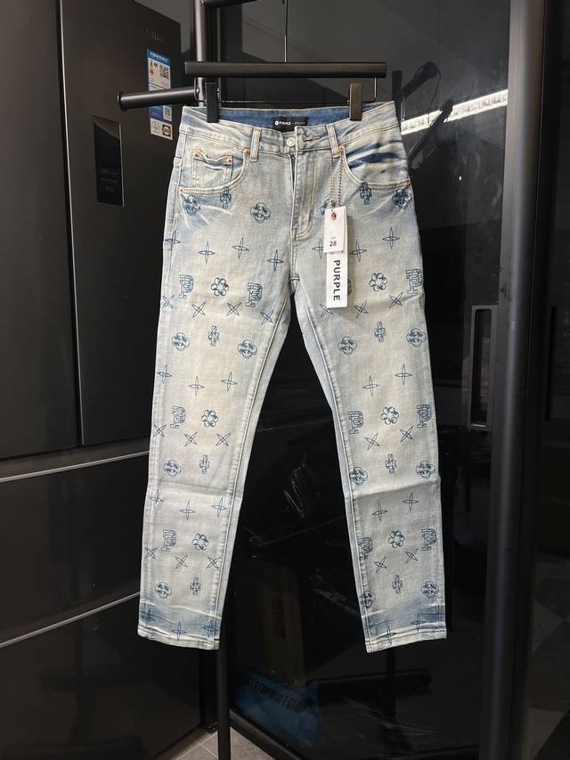 Next Day Purple Jeans American Style Light Distressed Washed Unique Print Jacqu