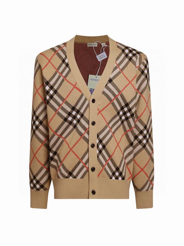 Zp version - Bur official website classic wool blend plaid V-neck cardigan, thic