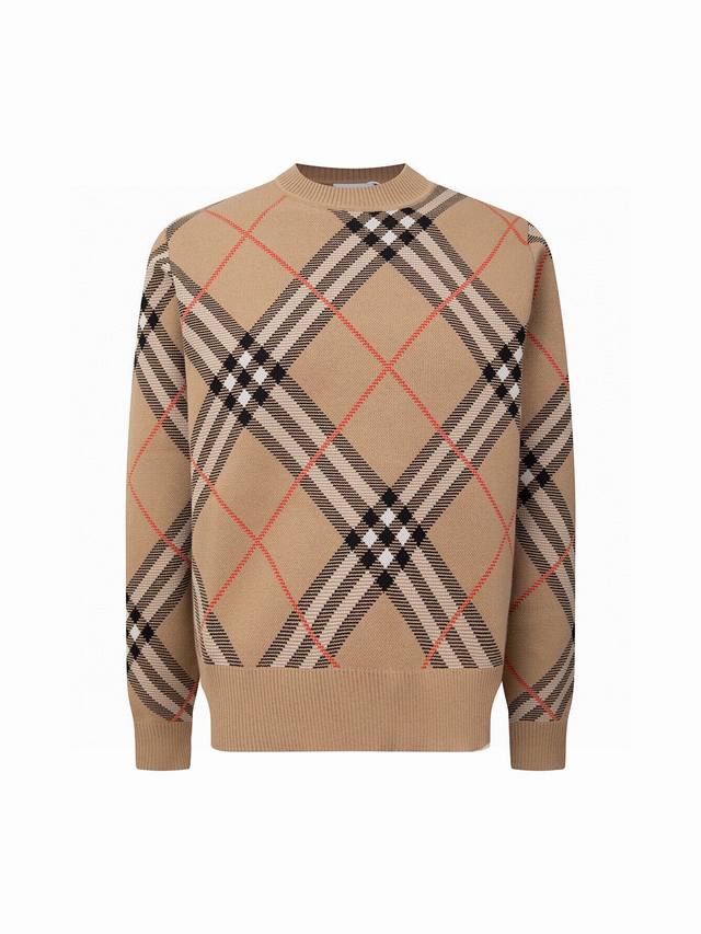 Zp version - Bur official website classic wool blend plaid color-blocked crew ne