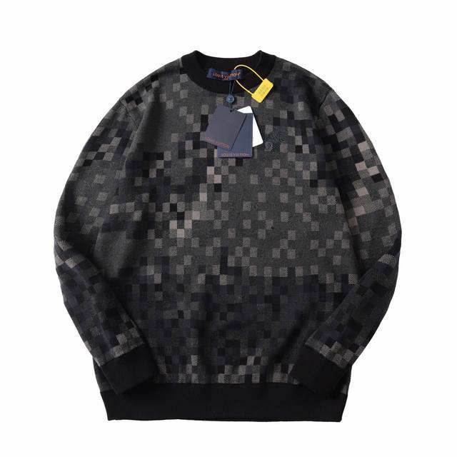 LV New Round Neck Ribbed Jacquard Long Sleeve Knit Sweater Fabric is made of 40-