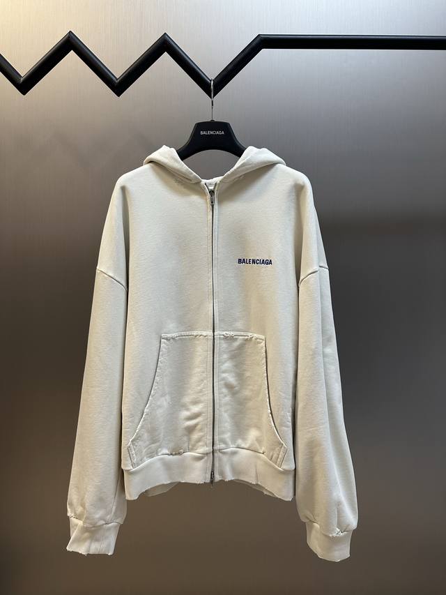 Balenciaga Embroidered Letter Hooded Zip-Up Sweatshirt Made of 400g 100% combed