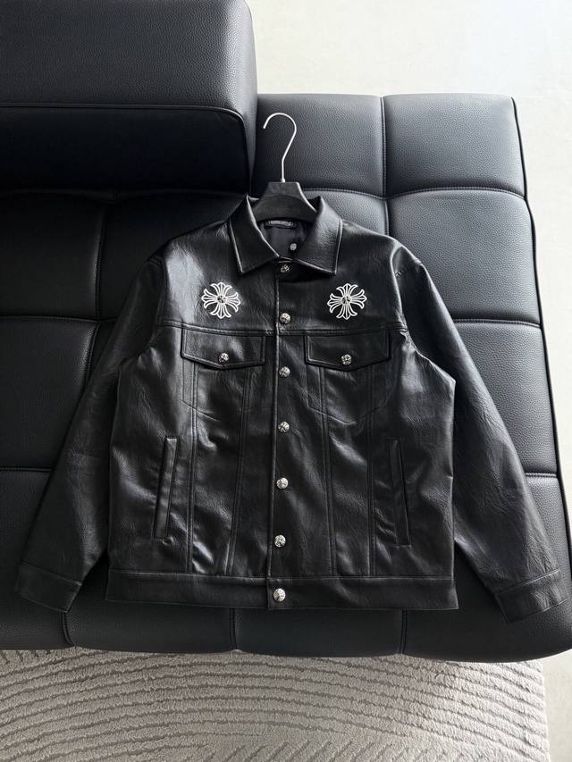 Chrome Hearts New Casual Washed Protein Leather Jacket, featuring custom-made h