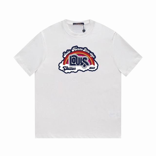Lv 23Ss Spring/Summer Printed Short-Sleeve T-Shirt Series -1V Rainbow Cloud Lett