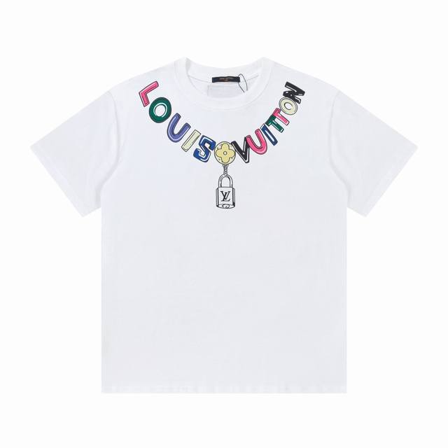 Louis Vuitton 23Ss Short-Sleeve T-Shirt with Logo Print on Neckline. The logo pr