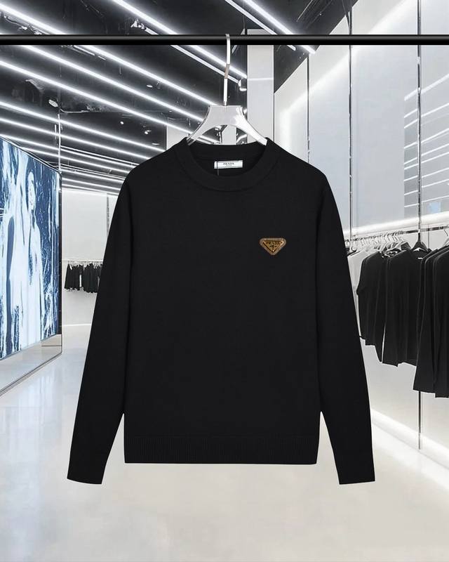 Prada exquisite logo crew neck sweater Premium wool blend sweater for men and w