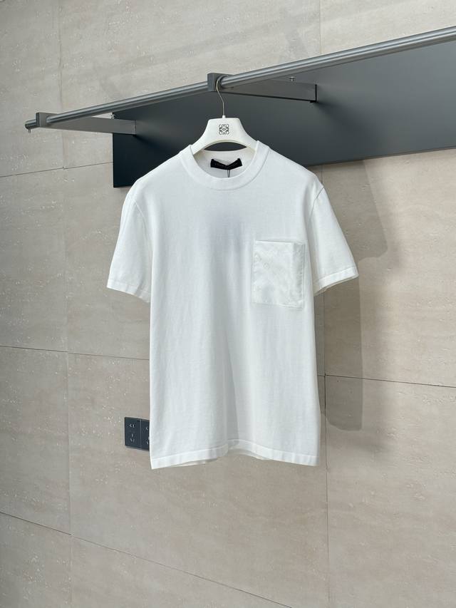 LV* Louis 25Ss New Knitted Jacquard Woven Nylon Pocket Short-Sleeve T-Shirt. Mad