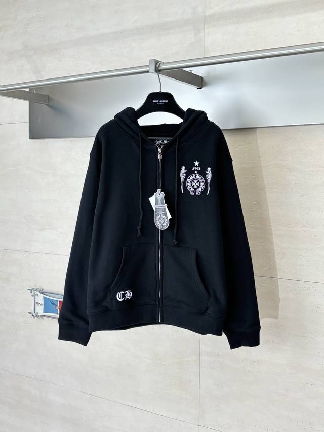Chrome Hearts* Black Skull Zip-Up Hooded Sweatshirt Size: SML XL