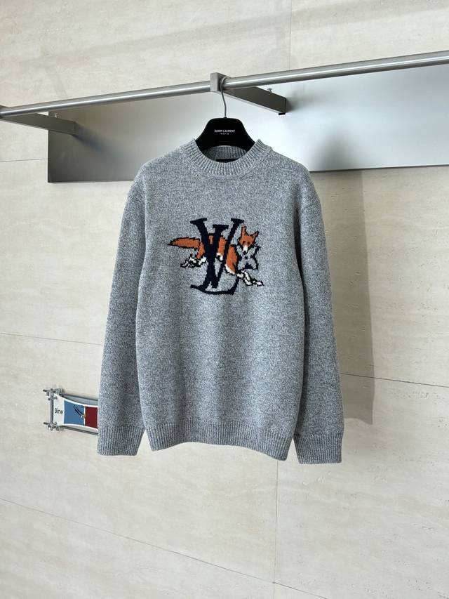 LV* Louis 25Fw New Fox Knit Crew Neck Sweater This long-sleeved chunky knit crew