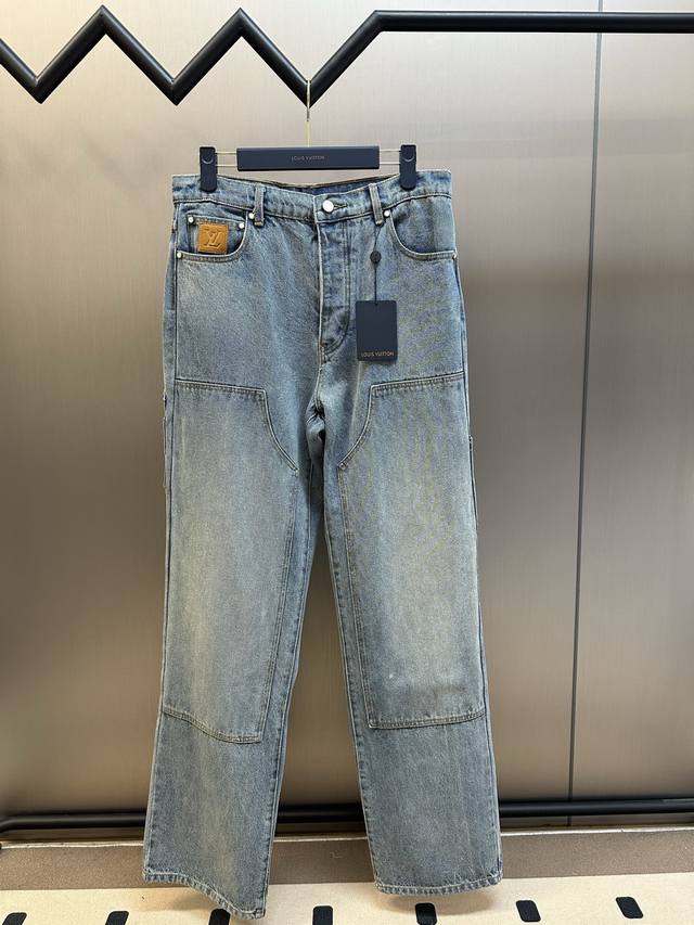 Lv Distressed Wash Blue Denim Pants Made from pure cotton denim fabric, using hi