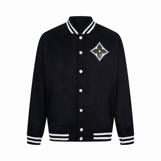 LV This bomber jacket is crafted from suede leather, adorned with crystal-encrus