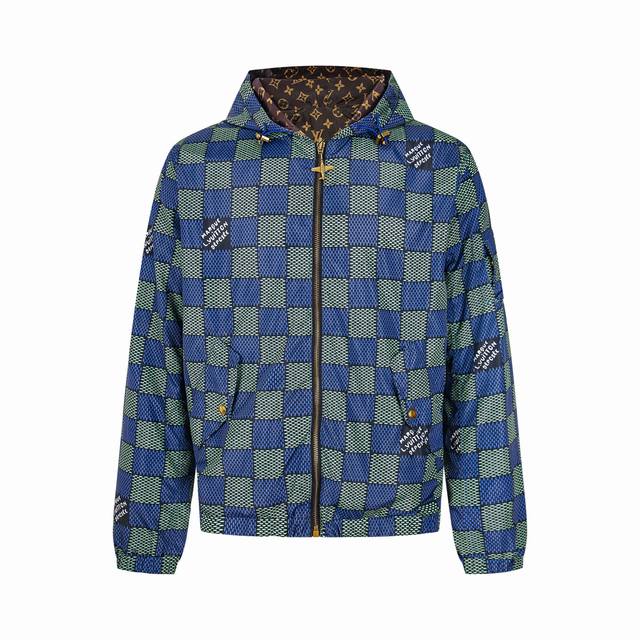 Exclusive Supply: 1V Checkerboard Monogram Double-Sided Zipper Jacket. Originall