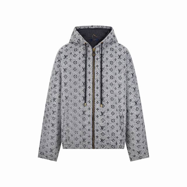In Stock 1V Louis Fw25 Autumn/Winter New All-over Jacquard Hooded Zip-up Jacket