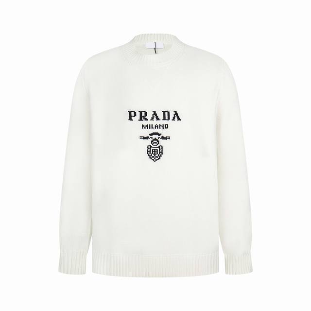 Prada wool crew neck sweater with exclusive triangle logo design at the necklin