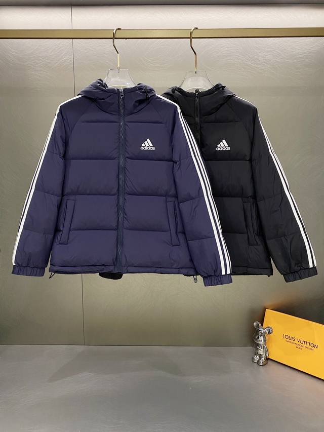 Adidas Classic Three-Stripe Hooded Solid Color Down Jacket for Men and Women - 8