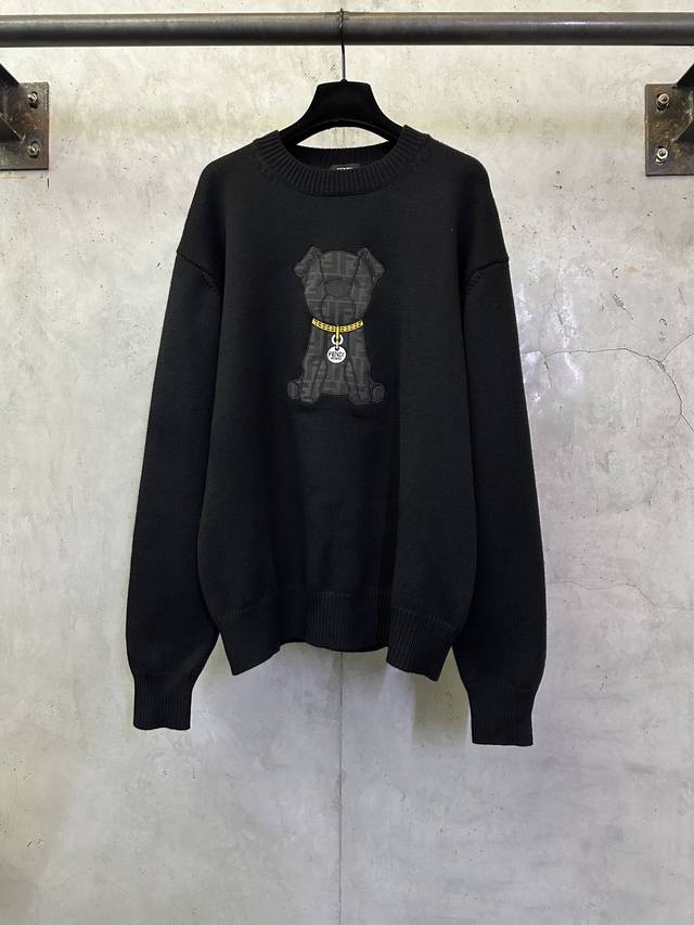Fendi Ss26 Puppy Applique Embroidered Logo Knit Sweater Fabric: 50% wool, 40% co
