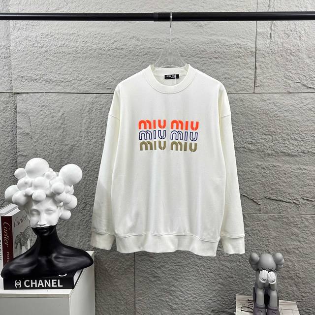 Miu Miu* Autumn/Winter New Classic Letter 3D Flocked Long-Sleeve Crew Neck Sweat