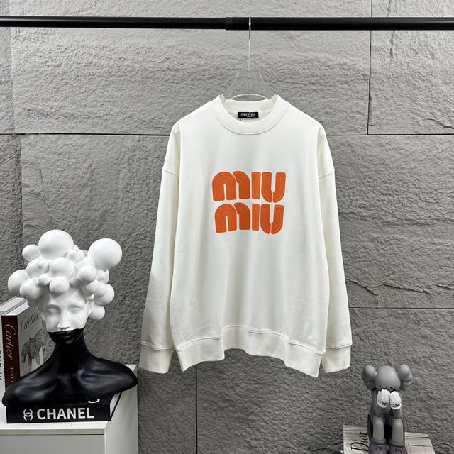 Miu Miu* Autumn/Winter New Classic Letter 3D Thick Silicone Craft Long-Sleeve Cr