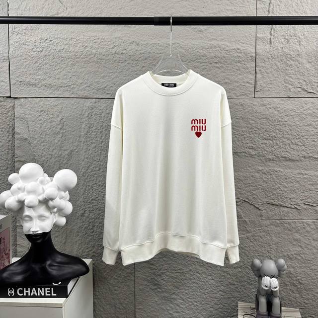 Miu Miu* Autumn/Winter New Classic Letter 3D Embroidery Long-Sleeve Crew Neck Sw