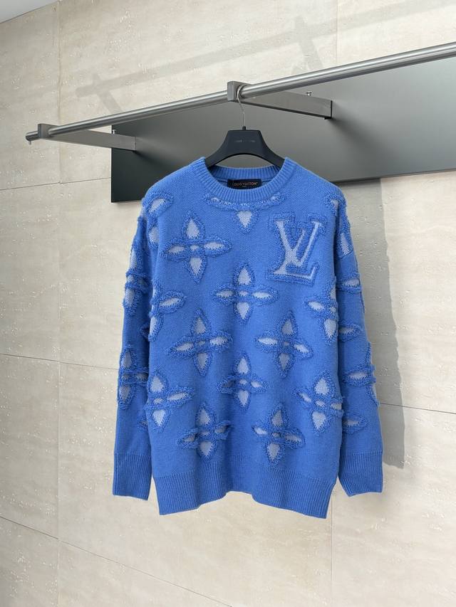 LV* Louis 25 New Embossed Jacquard Crew Neck Sweater Made with custom wool blend