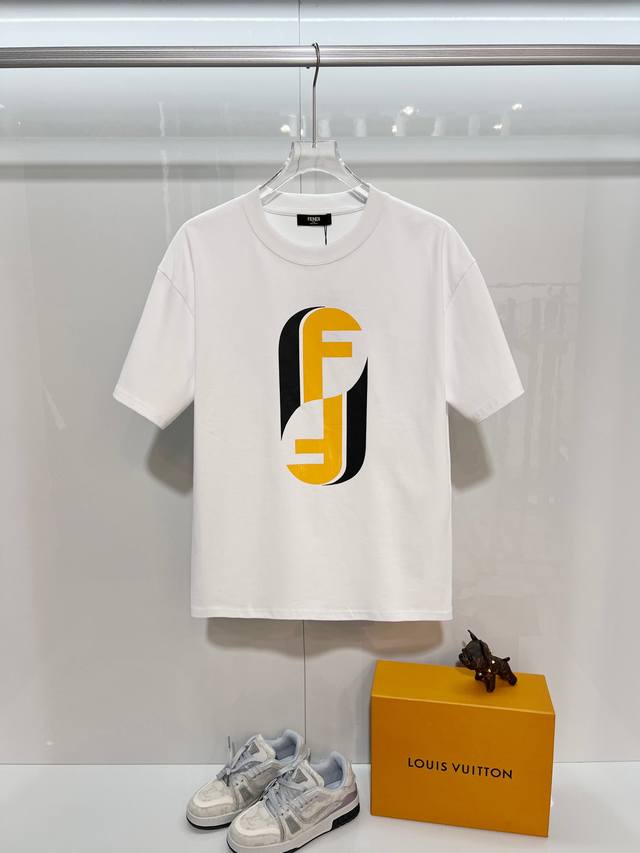 Fendi 2026 New Style Digitally Printed Double F Logo, Unisex Short-Sleeve T-Shir