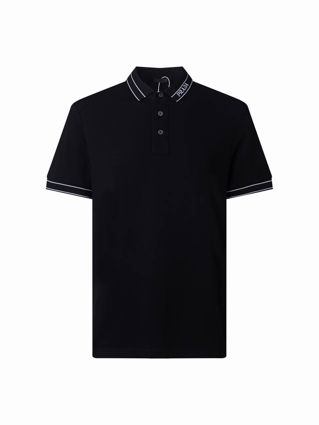 Zp version Prada classic letter intarsia embroidered collared polo shirt, update